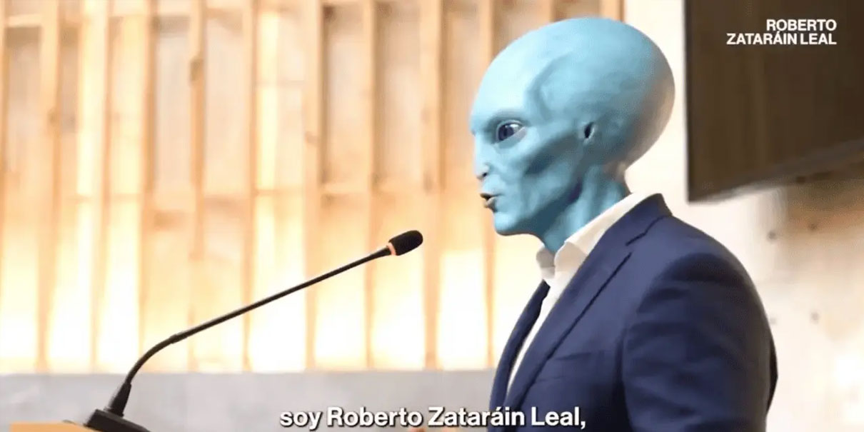 Diputado de Morena en Puebla rinde informe ante un ‘Parlamento Galáctico’ con extraterrestres hechos con IA