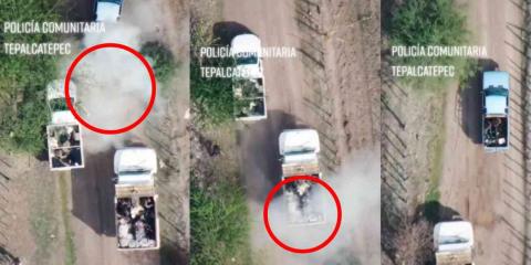 VIDEO. Difunden ataque de drones del CJNG contra policías comunitarios de Michoacán